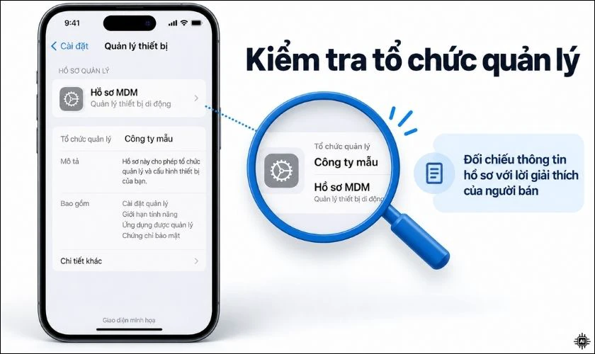 Kiểm tra thông tin tổ chức đang quản lý thiết bị