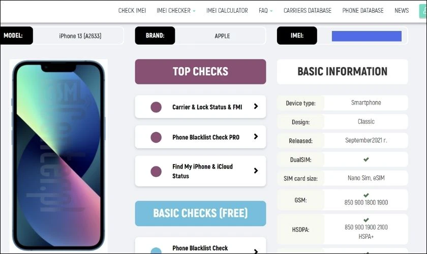 Truy cập trang web https://www.imei.info v&agrave; nhập số IMEI