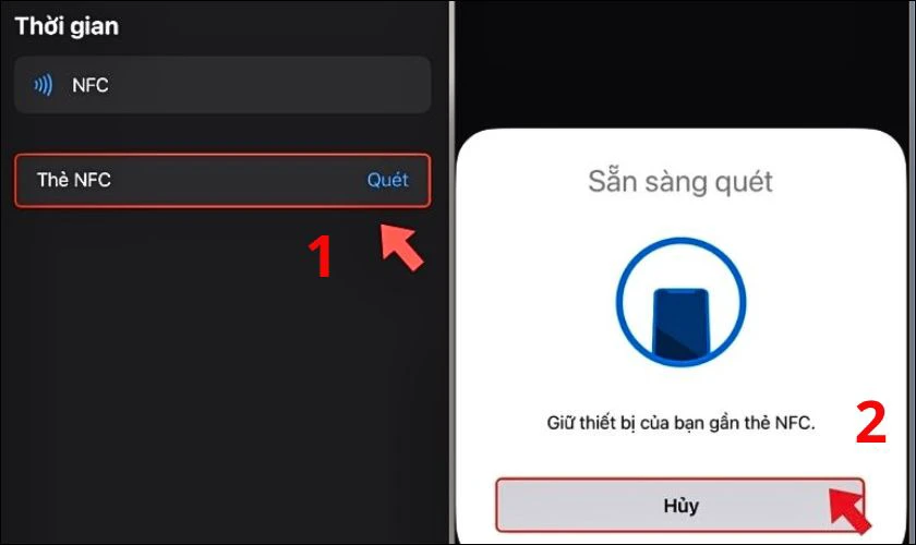 Nhấn chọn dòng Thẻ NFC và sẵn sàng quét