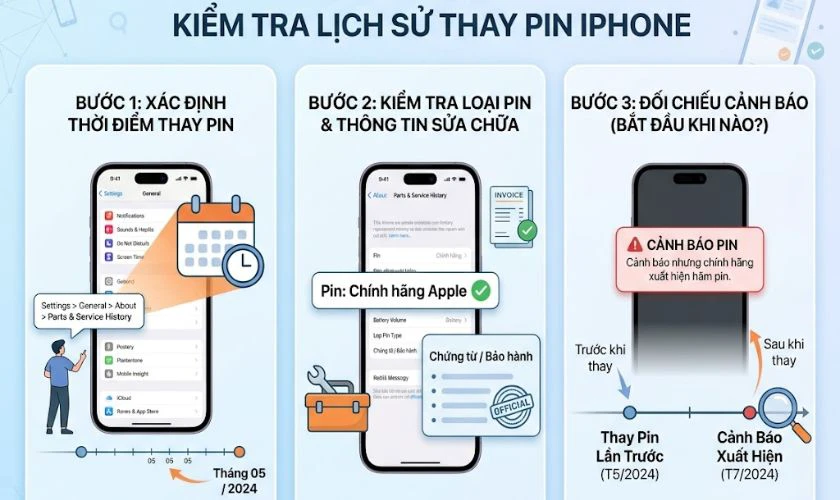 Kiểm tra lịch sử thay pin của iPhone