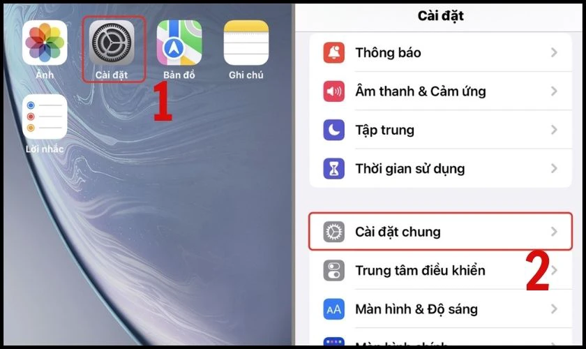 Vào Cài đặt, sau đó nhấn Cài đặt chung