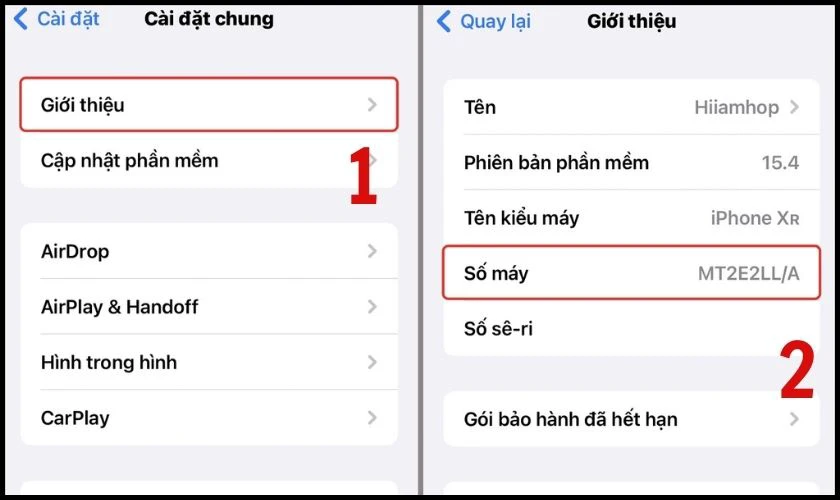Nhấn chọn Số máy trong phần Giới thiệu