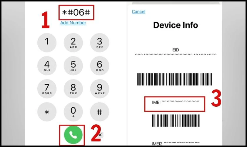Nhập mã *#06# và nhấn Gọi để kiểm tra IMEI