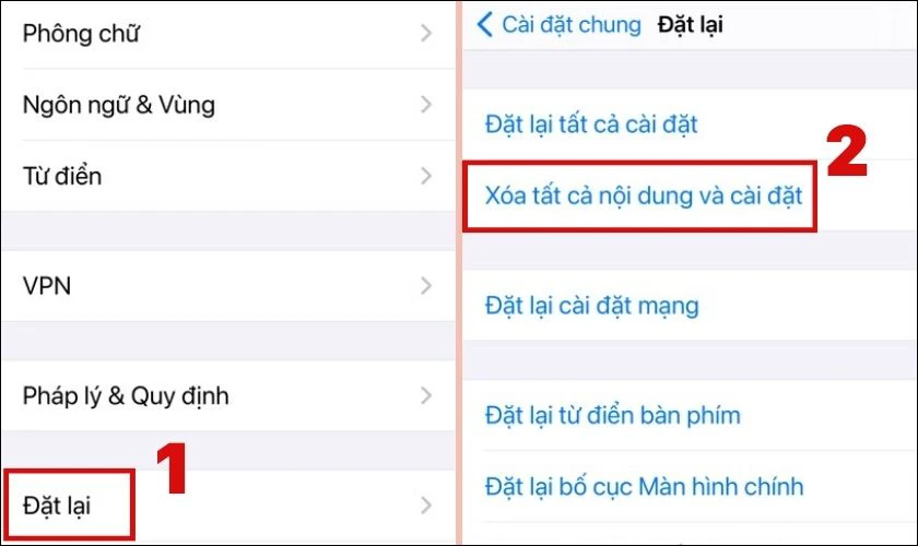 Trong giao diện vừa hiện ra, bạn ấn v&agrave;o Đặt lại