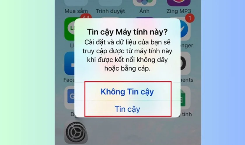 iPhone kh&ocirc;ng cấp quyền tin cậy cho m&aacute;y t&iacute;nh kết nối