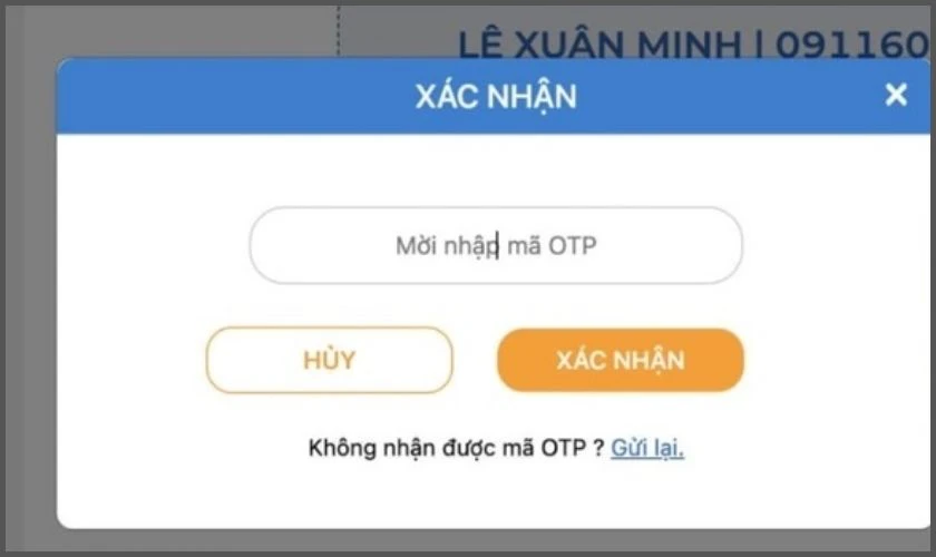 Nhập m&atilde; OTP v&agrave; ấn X&aacute;c nhận