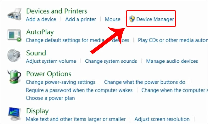 Chọn v&agrave;o mục Device Manager