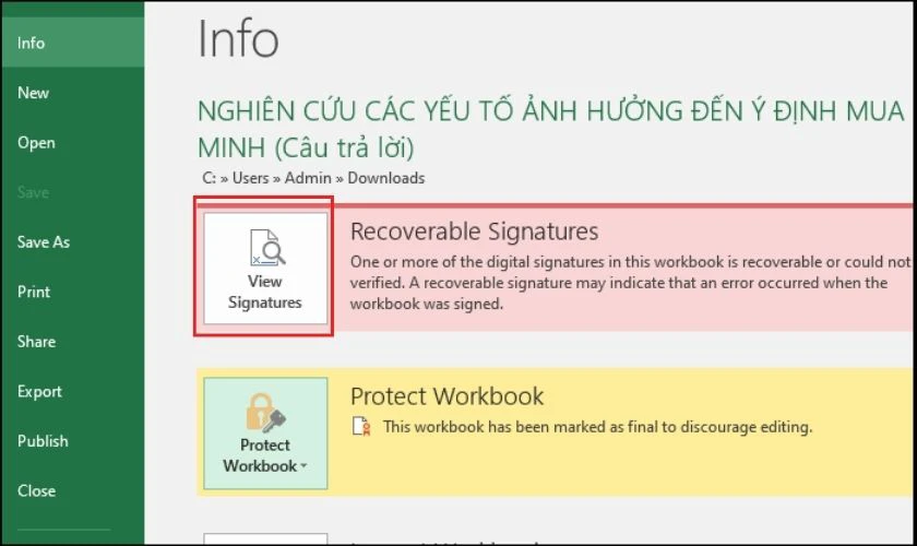 Chọn Views Signatures để xem chữ ký ẩn