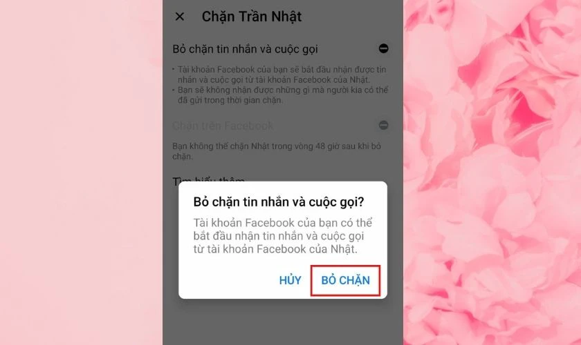Nhấn v&agrave;o mục Bỏ chặn để m&ocirc;̣t l&acirc;̀n nữa