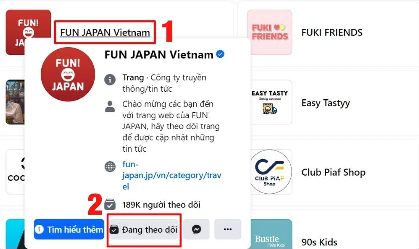 Di chuyển chuột tới mục Đang theo d&otilde;i v&agrave; nhấn chọn