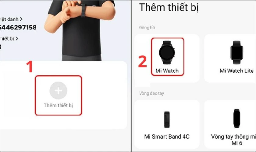 Chạm v&agrave;o m&agrave;n h&igrave;nh Th&ecirc;m thiết bị v&agrave; nhấn mục Mi Watch