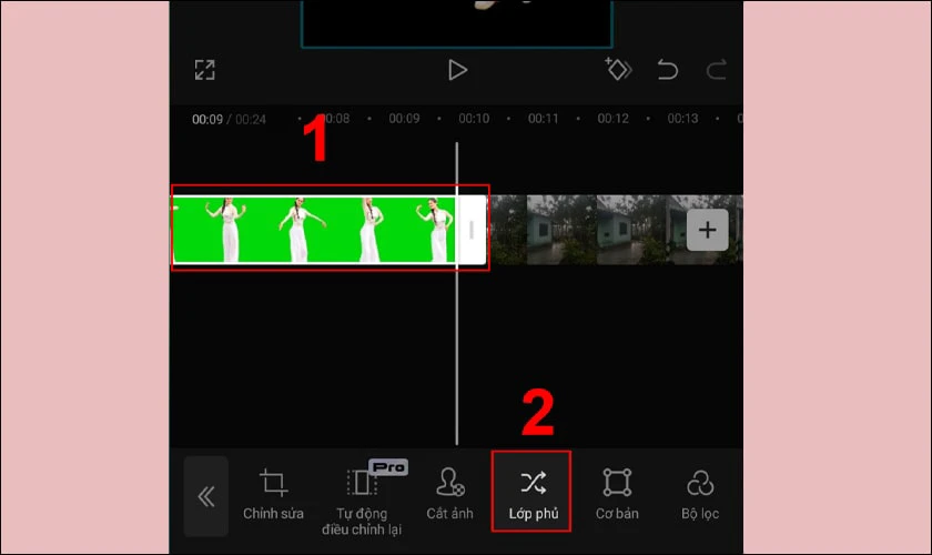 Chọn v&agrave;o video nh&acirc;n vật v&agrave; chọn Lớp phủ