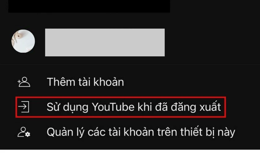 Chọn Sử dụng YouTube khi đ&atilde; đăng xuất
