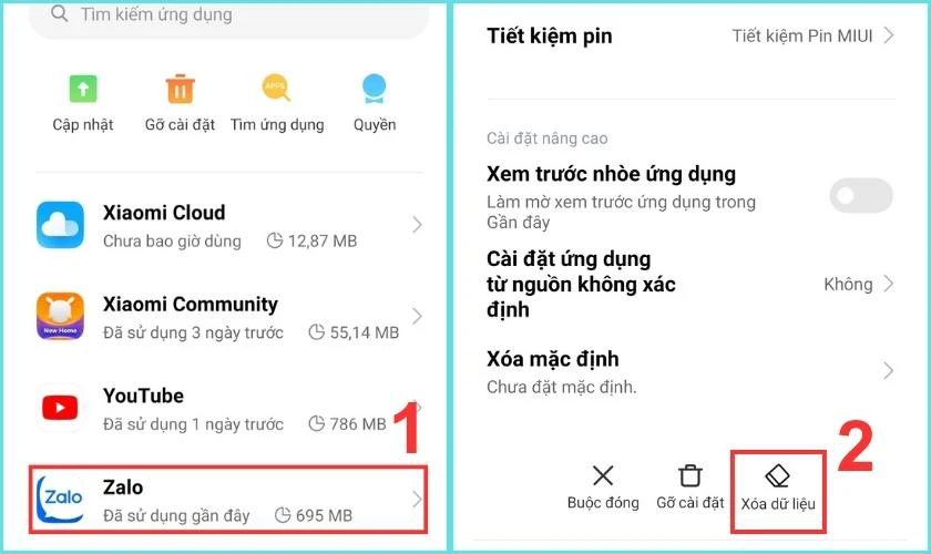 Nhấn v&agrave;o X&oacute;a dữ liệu