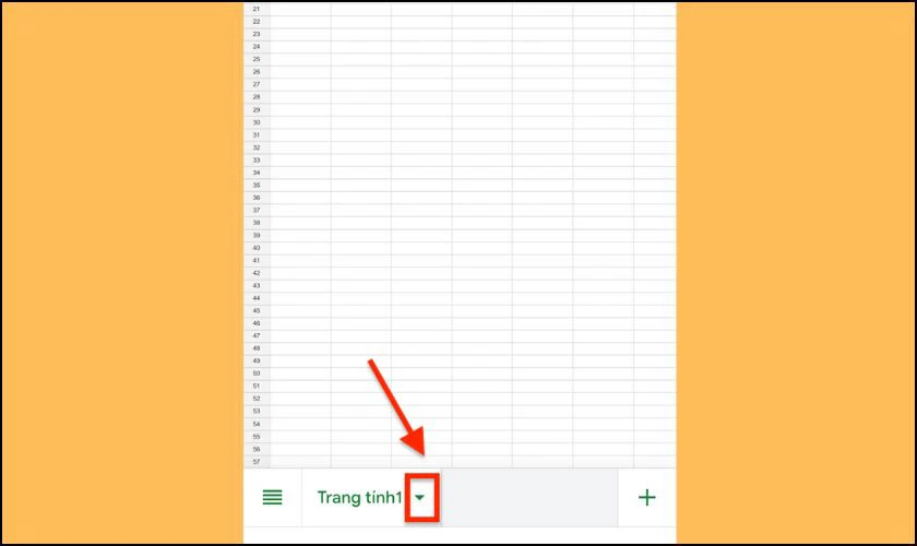 Chọn v&agrave;o dấu mũi t&ecirc;n tại t&ecirc;n Sheet
