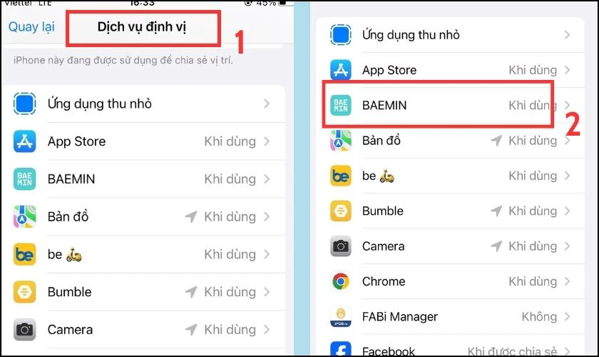 Bạn chọn ứng dụng bất k&igrave; trong mục Dịch vụ định vị