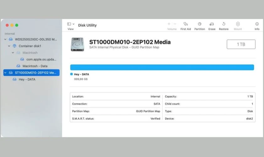 Chạy First Aid bằng Disk Utility
