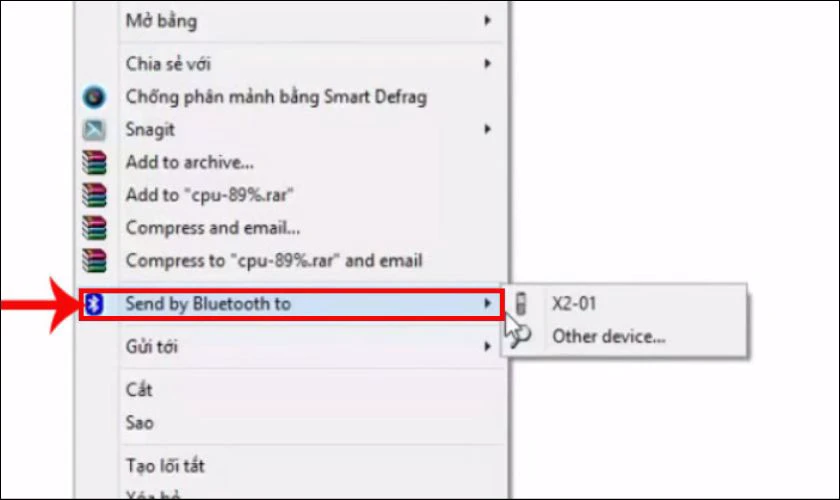 Sau khi hai thiết bị đ&atilde; kết nối th&agrave;nh c&ocirc;ng, chọn Send by Bluetooth
