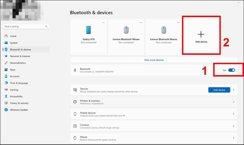 Nhấn v&agrave;o thanh gạt để bật Bluetooth (On)
