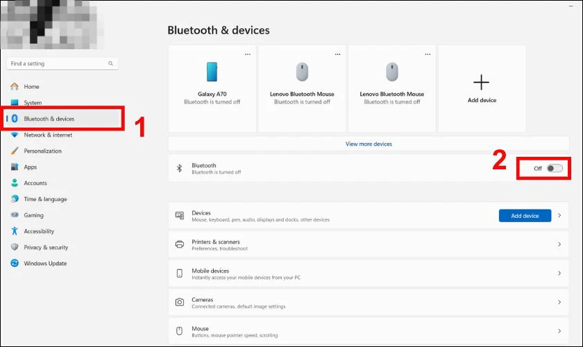 Chuyển thanh gạt từ On th&agrave;nh Off để tắt Bluetooth