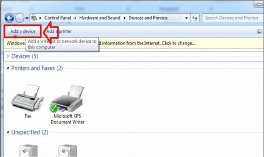 Một cửa sổ mới sẽ xuất hiện, chọn Add a Device để th&ecirc;m thiết bị mới