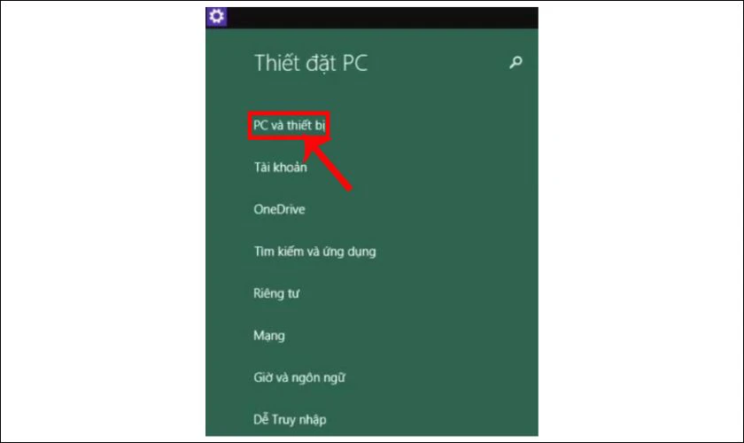 Nhấn v&agrave;o PC and devices (PC v&agrave; thiết bị) để tiếp tục c&agrave;i đặt