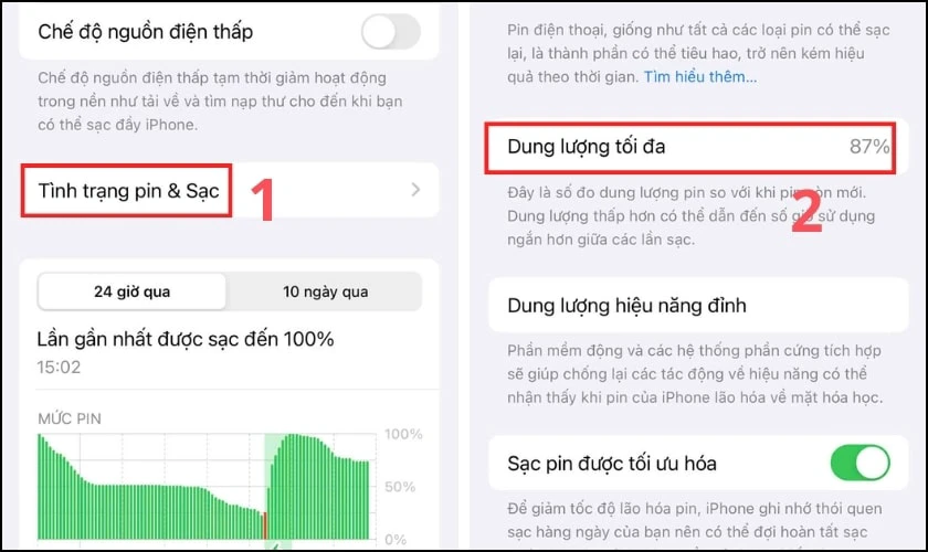 T&igrave;nh trạng pin v&agrave; sạc