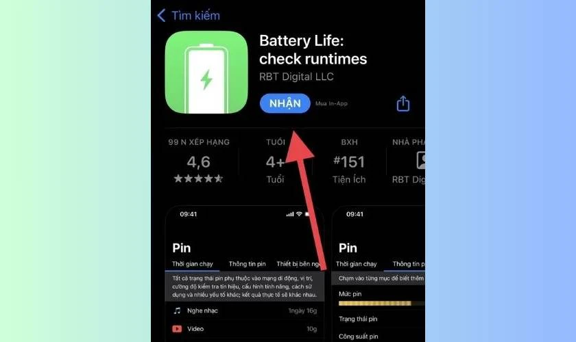 D&ugrave;ng ứng dụng Battery Life