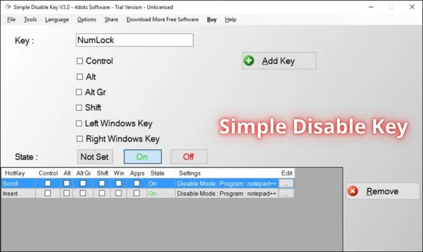 Khóa bàn phím laptop ASUS bằng Simple Disable Key