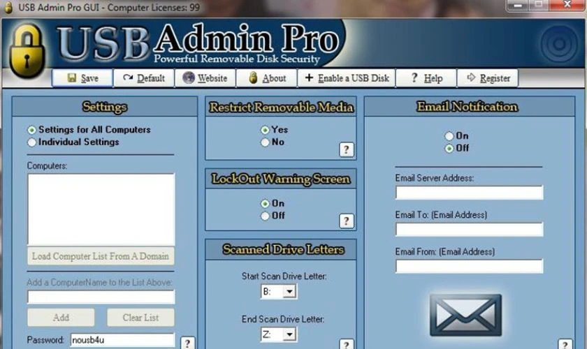 Kh&oacute;a cổng USB bằng USB Admin Pro