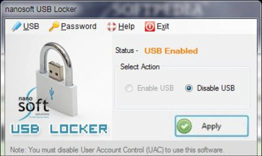 Kh&oacute;a cổng USB bằng Nanosoft USB Locker