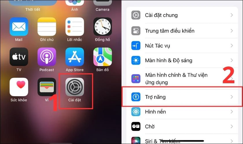 Vào phần Cài đặt của iPhone, chọn Trợ năng