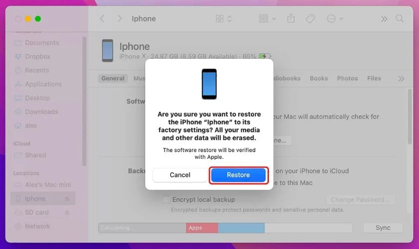 Chọn Restore để khôi phục các ảnh đã xóa trên iPhone