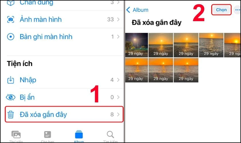 Cách khôi phục lại ảnh đã xóa trong thùng rác iPhone bằng ứng dụng Ảnh