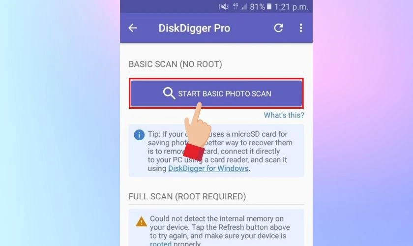 Sử dụng DiskDigger Photo Recovery để lấy lại ảnh đ&atilde; x&oacute;a