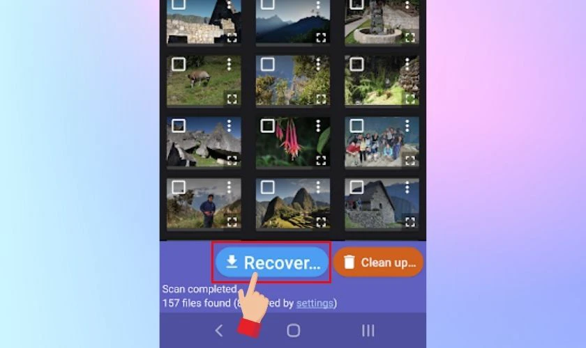 Chọn v&agrave;o những ảnh bạn muốn kh&ocirc;i phục v&agrave; nhấn v&agrave;o RECOVER