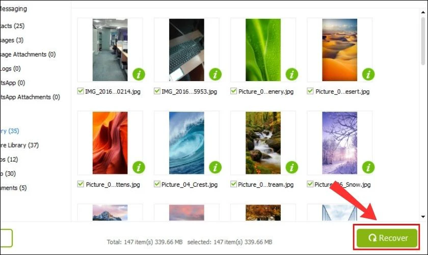 Nhấn Recover để bắt đầu qu&aacute; tr&igrave;nh kh&ocirc;i phục