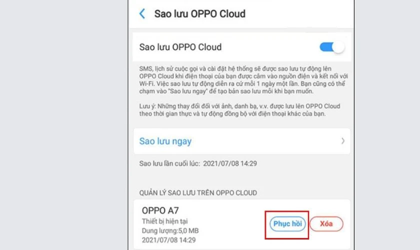 T&igrave;m tới file sao lưu chứa dữ liệu ảnh đ&oacute; v&agrave; chọn Phục hồi