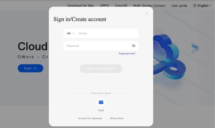 Sử dụng web OPPO Cloud để lấy lại ảnh đ&atilde; x&oacute;a