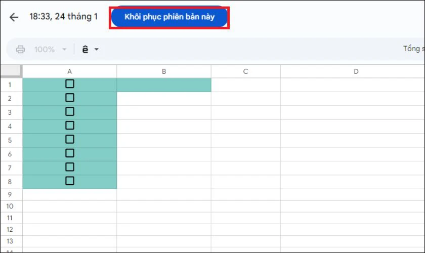 Tìm phiên bản có chứa trang tính bị xóa, nhấn vào Khôi phục phiên bản này