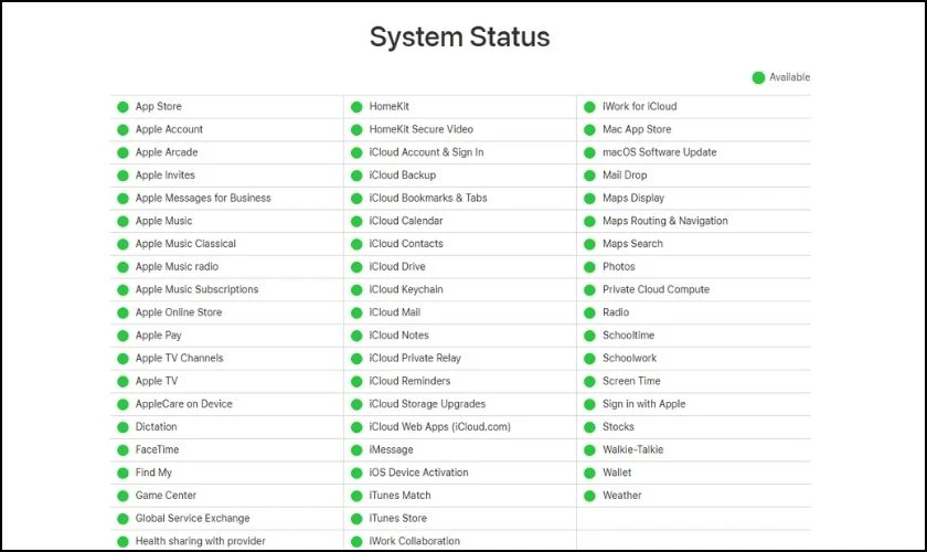 Kiểm tra trạng thái hệ thống Apple