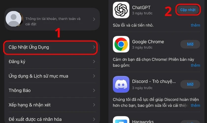 Cập nhật ứng dụng ChatGPT lên phiên bản mới