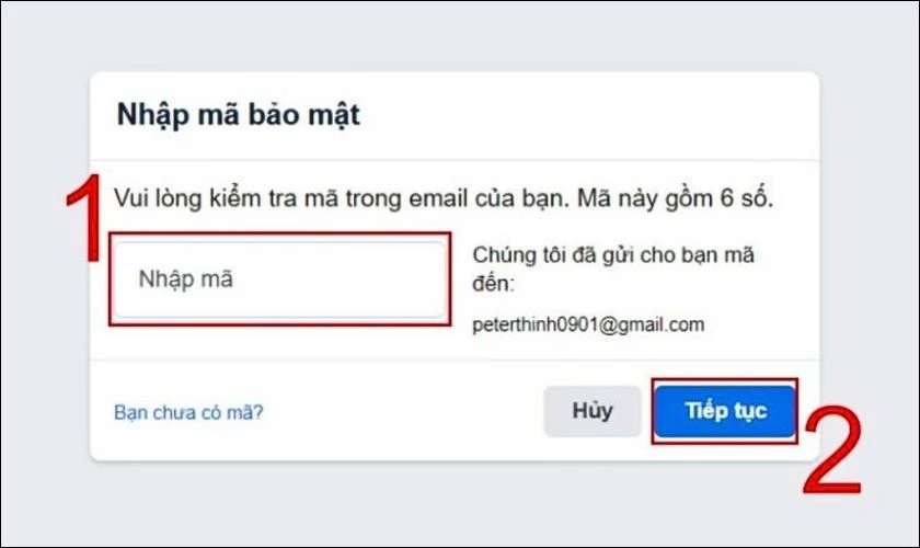 Sau đ&oacute; chọn Tiếp tục để kh&ocirc;i phục lại t&agrave;i khoản v&agrave; khắc phục lỗi đăng nhập Facebook