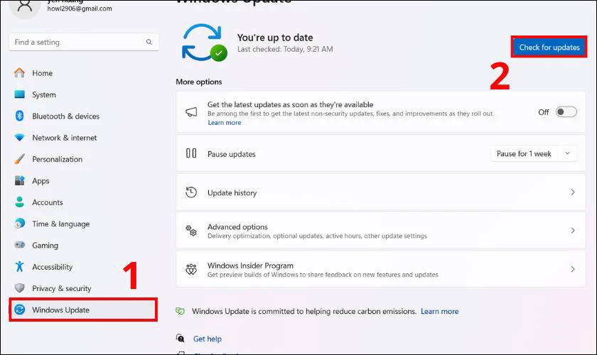 Tiếp đ&oacute; bạn nhấn v&agrave;o Check for updates để kiểm tra c&aacute;c bản cập nhật mới nhất