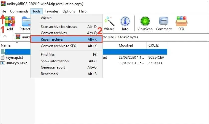 Chi tiết thực hiện phục hồi lại file n&eacute;n khi file RAR kh&ocirc;ng giải n&eacute;n được