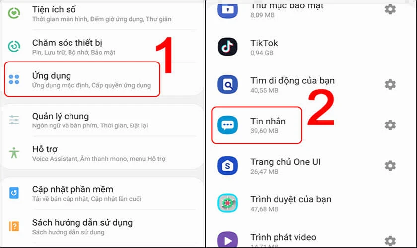 Vào cài đặt để cấp quyền truy cập tin nhắn SMS trên Samsung