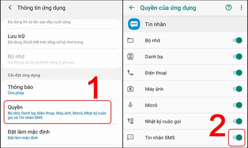 Chuyển quyền tin nhắn sang trại thái ON