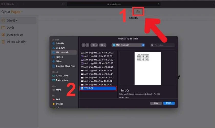 Chọn v&agrave;o biểu tượng Tải l&ecirc;n v&agrave; tải l&ecirc;n tệp Office bị lỗi