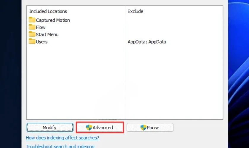 Tiếp tục bấm vào nút Advanced