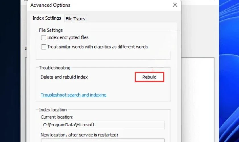 Nhấp vào nút Rebuild